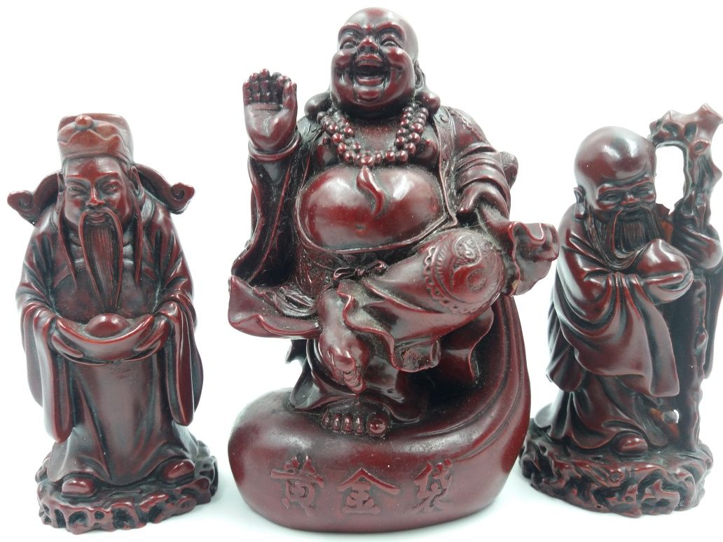 Trzy figurki Budda itp. PRL, Buddyzm, na prezent