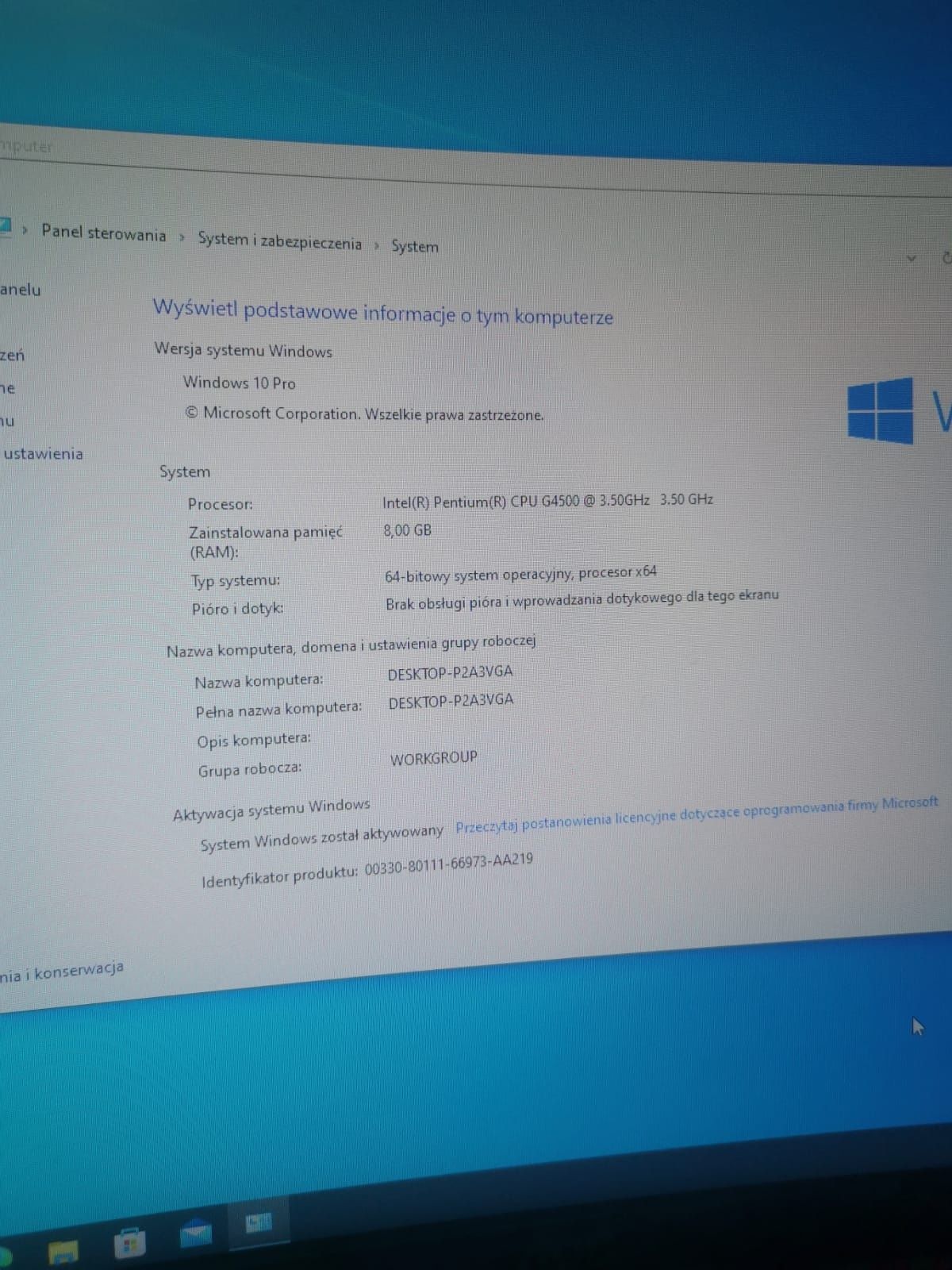 Komputer Pentium g4500 3.5GHz Windows 10 Pro
