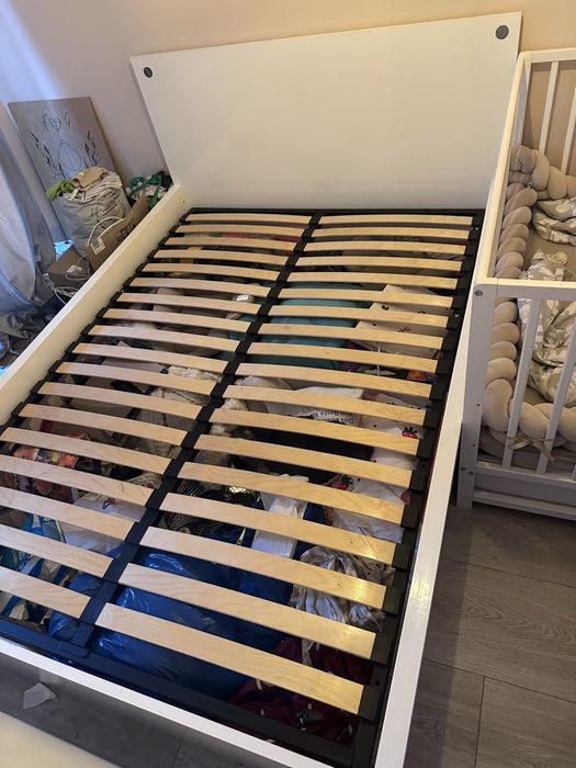 Łózko 140x200 ze stelażem biały połysk