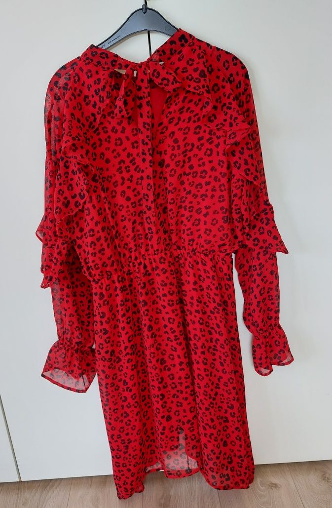 Sukienka szyfonowa czerwona czarna r.S