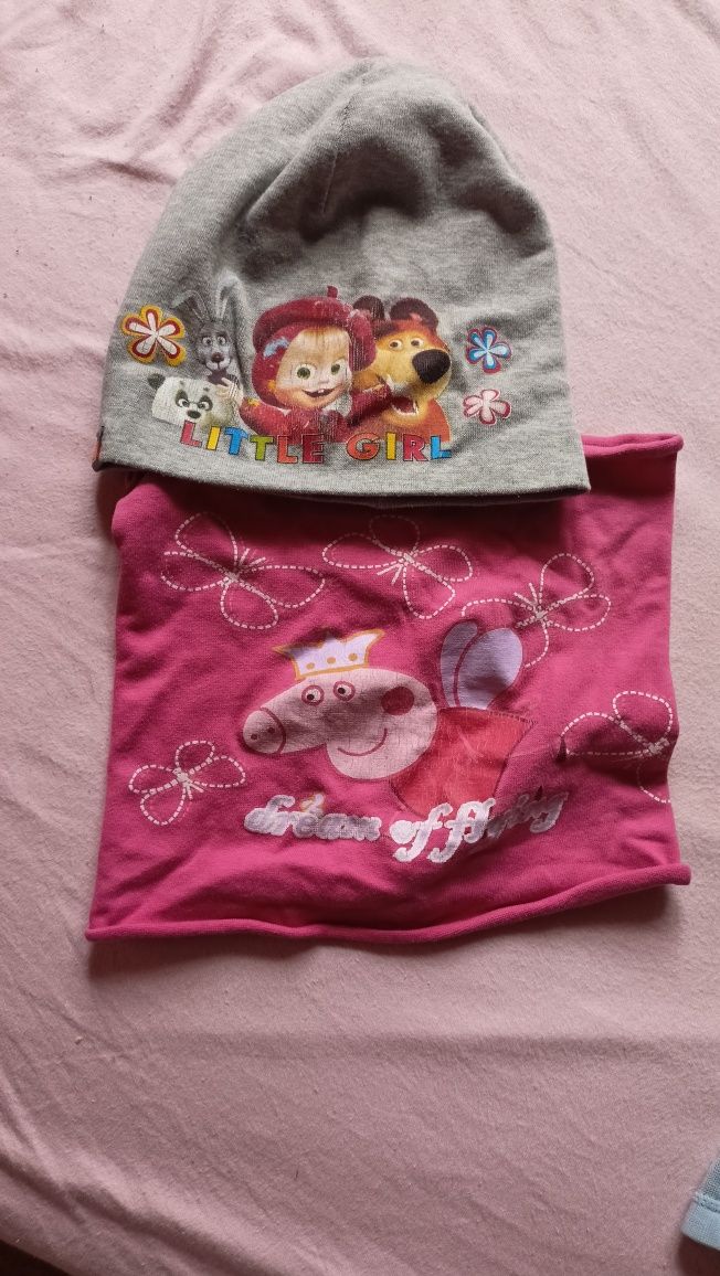 Czapka i komin dla dziewczynki bawelna