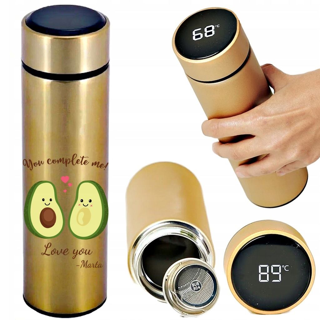 Personalizowany smart kubek termiczny termos bidon led prezent GOLD
