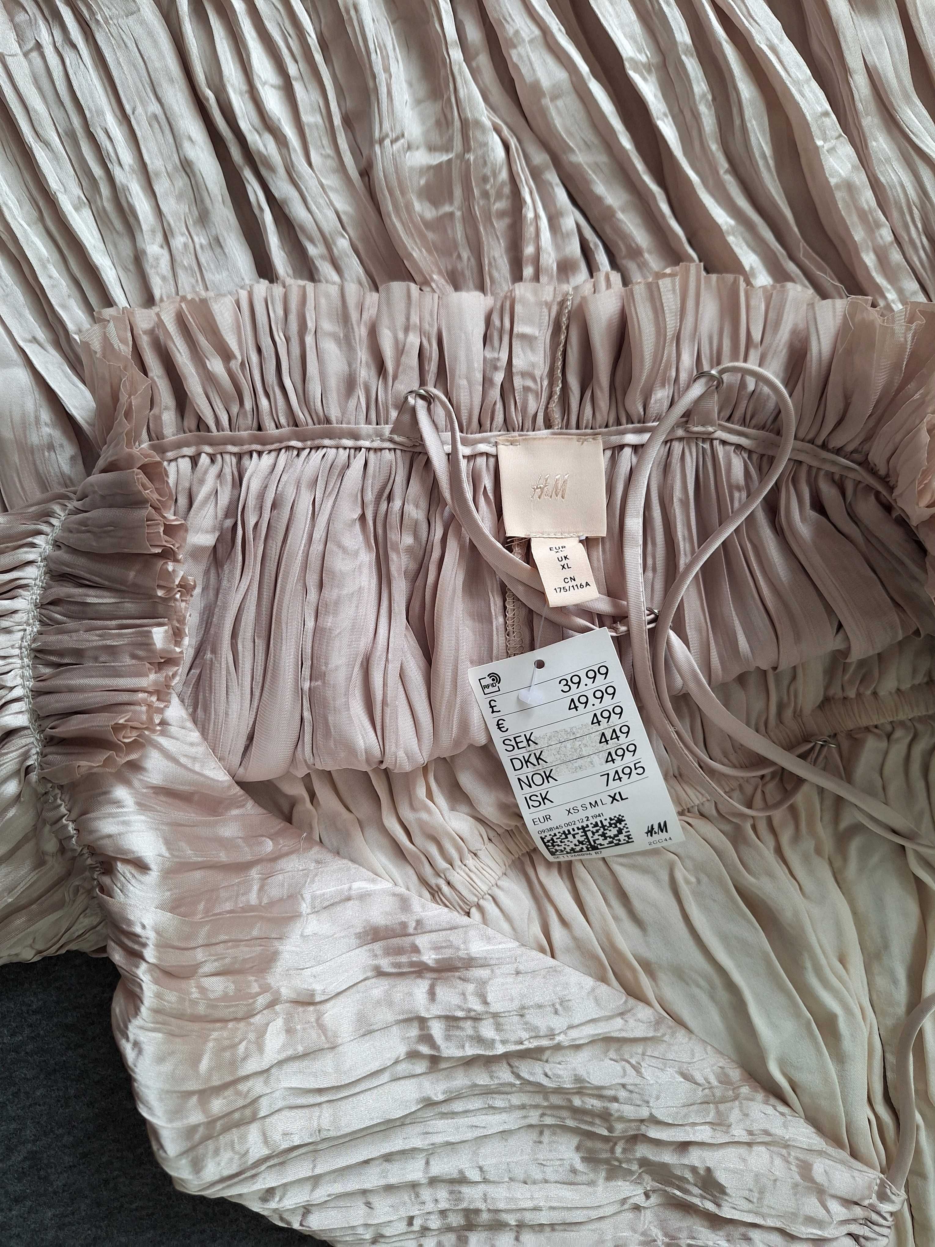 Nowa Długa Sukienka Odkryte Plecy H&M Beżowo Złota