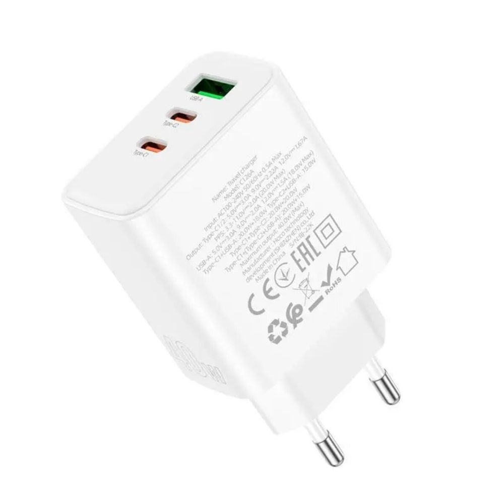 Зарядний Пристрій Hoco C126A / 40W / 1USB + 2USB-C