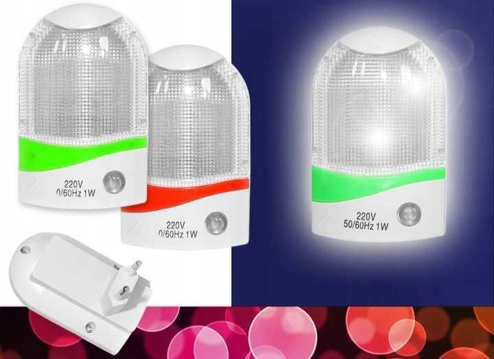 Lampka NOCNA LED do GNIAZDKA z Czujnikiem ZMIERZCHU BIAŁA Uniwersalna
