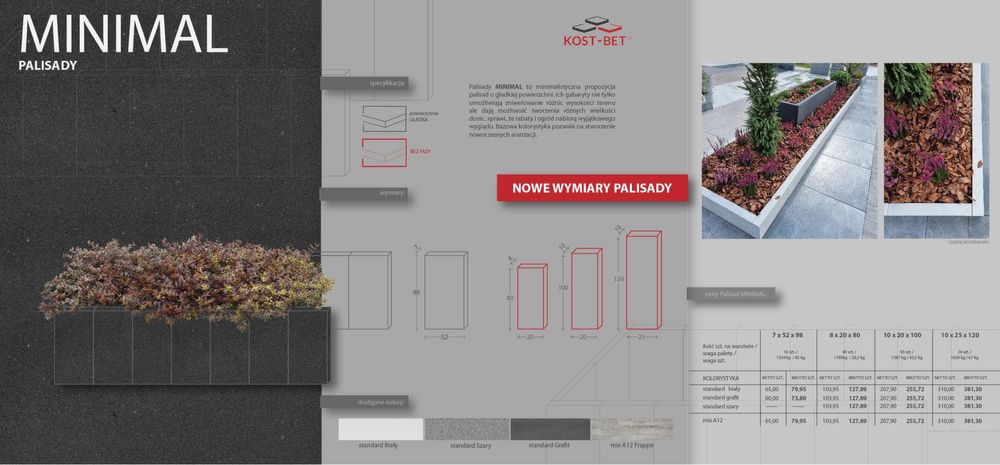 Palisada MINIMAL nowoczesna 98cm obrzeże KOST-BET betonowa