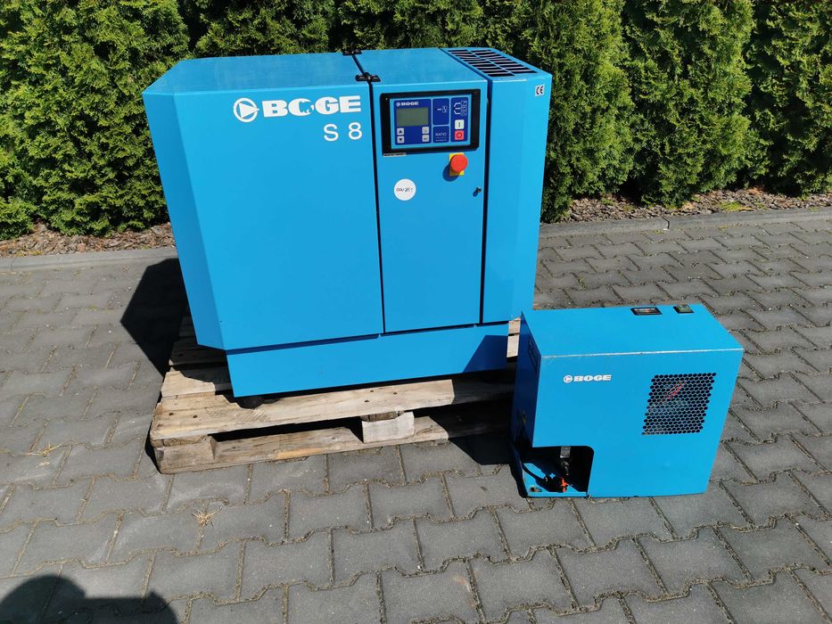 5.5kw 800L/min + OSUSZACZ Sprężarka śrubowa BOGE S8 kompresor 10 bar