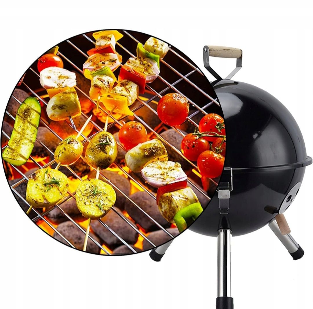 Grill turystyczny przenośny 31 cm okrągły ogrodowy węglowy z pokrywką