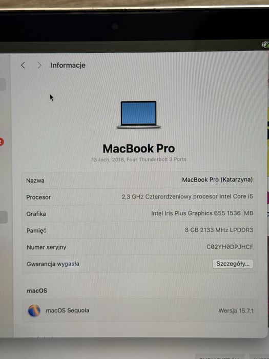 Apple MacBook Pro i5 8GB Ram Touch Bar 512GB SSD jak nowy