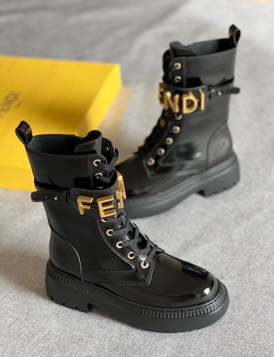 Botki Fendi czarne skóra