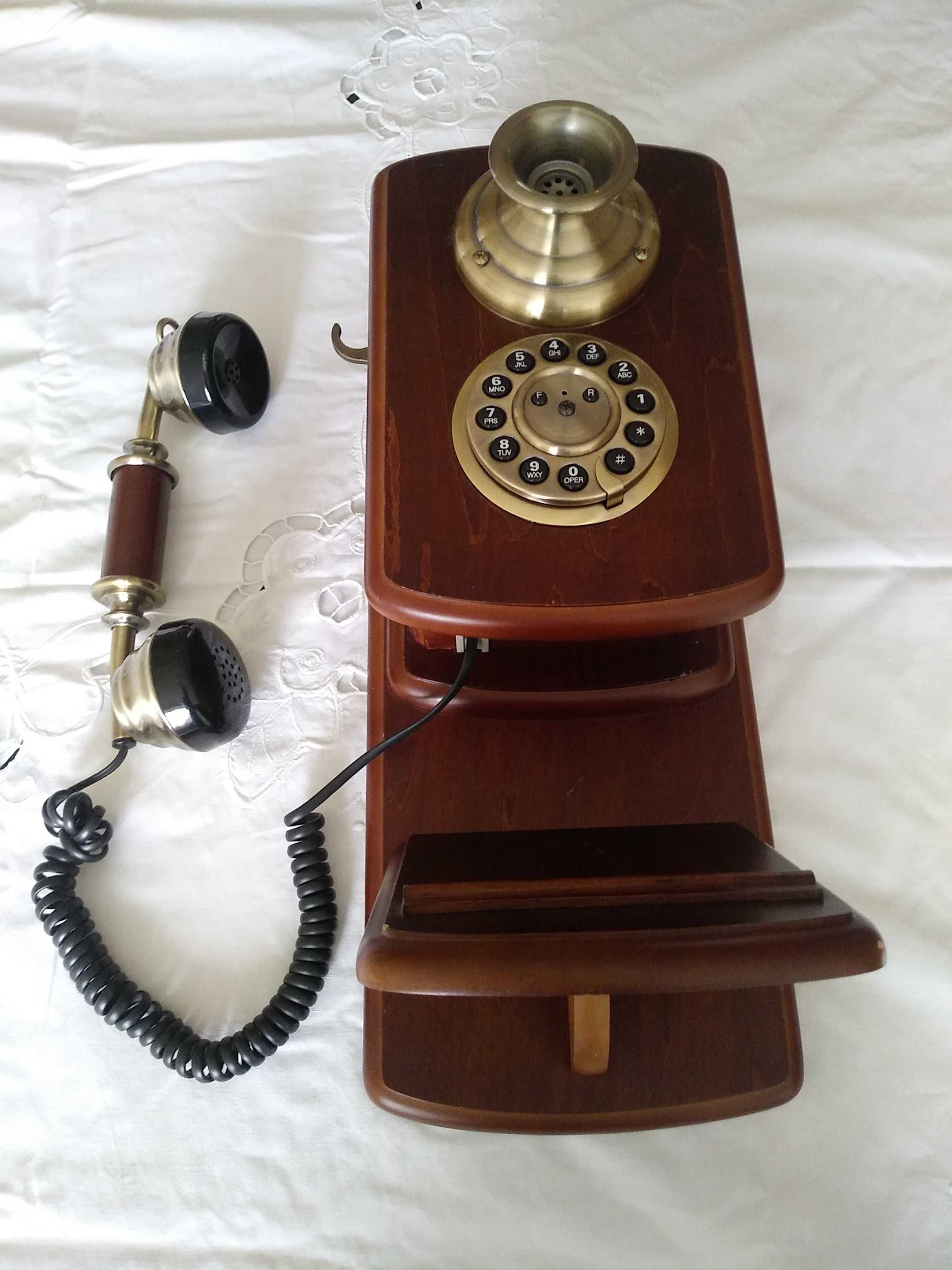 antyczny mosiężno drewniany telefon edycja limitowana kolekcjonerski