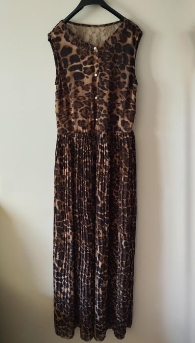 Шикарна Леопардова Сукня Максі з Плісе та Мереживом (Розмір 44-46)