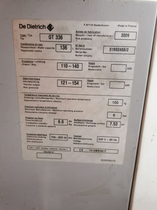 De Dietrich GT 336 Kocioł olej opałowy / piec na opał