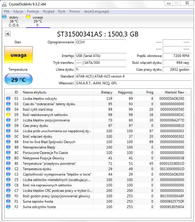 SEAGATE BARRACUDA 7200.11 1.5TB 7.2K 32MB SATA II 3.5'' ST3/1500/341AS