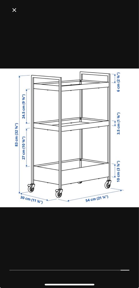Nissafors: Carrinho preto do Ikea | 50.5x30x83cm