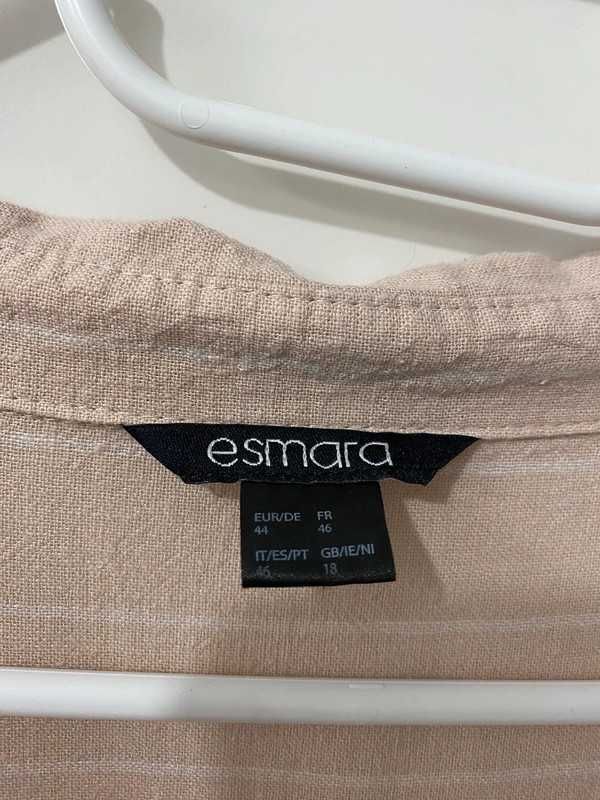 Brzoskwiniowa długa koszulowa sukienka w paski 55% len Esmara XXL/XL