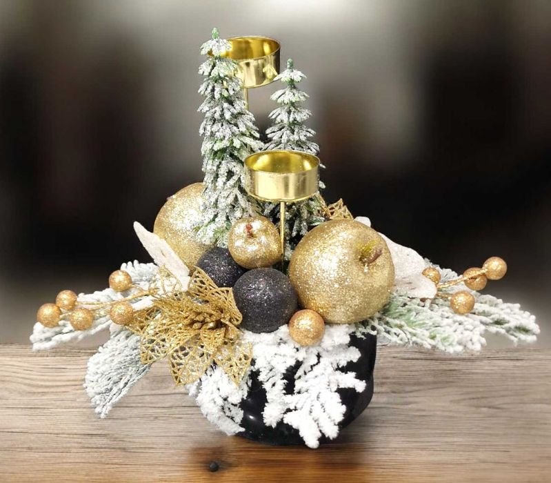 Stroik świąteczny Boże Narodzenie dwustronny czarno złoty  B298