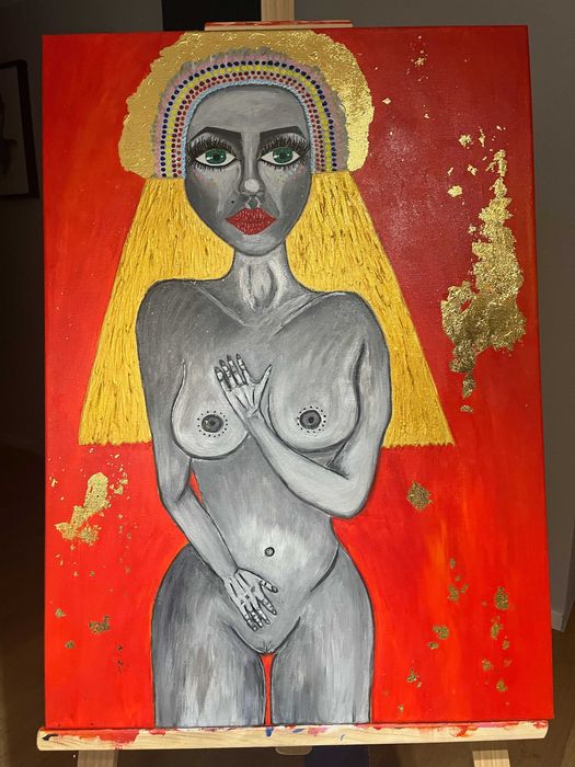 Obraz ręcznie malowany ,,BOGINI'' . 70x50cm, akryl.!