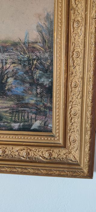 Obraz pastele w pięknej ciężkiej ramie za szkłem.