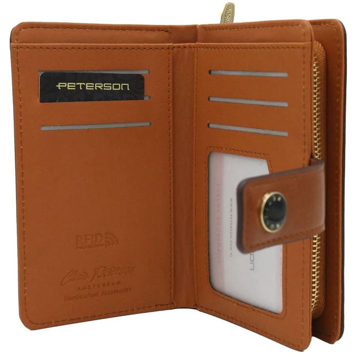 portfel peterson ptn 002-f z eko skóry, wyposażony w technologię rfid.