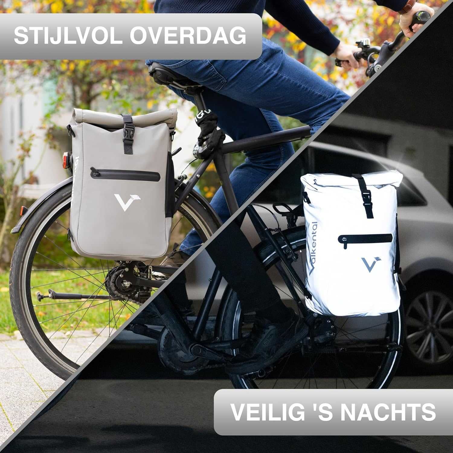 VALKENTAL 3w1 Sakwa rowerowa tylna, plecak i torba na ramię23l Srebrna