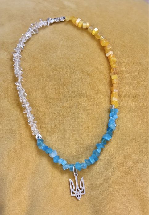 Патріотичне намисто тризуб срібло натуральний камінь