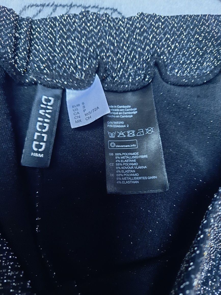 Błyszczące spodnie brokatowe czarne h&m S święta/sylwester