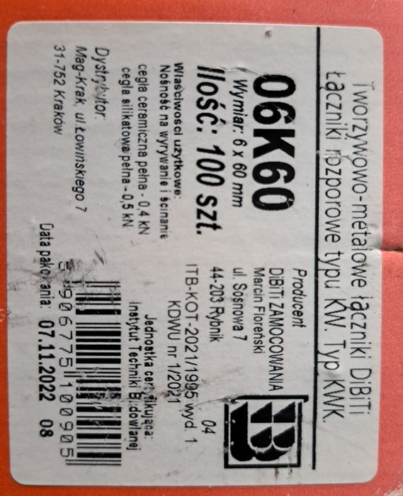 Kołki rozporowe 6x60 mm 50 szt