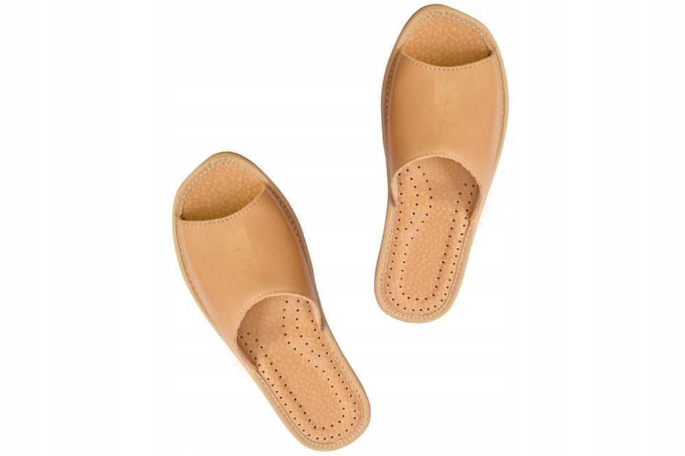 Kapcie Damskie SKÓRA NATURALNA Pantofle Wygodne POLSKIE na KOTURNIE