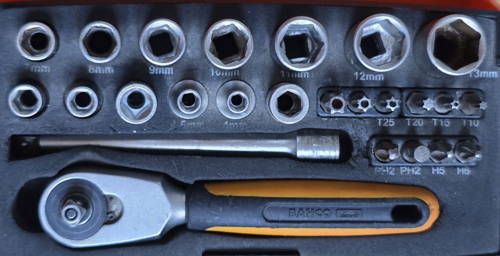 BAHCO SL25 Klucz Grzechotka 1/4 + Nasadki 4-13 Bity 25 Elementów ŁADNE