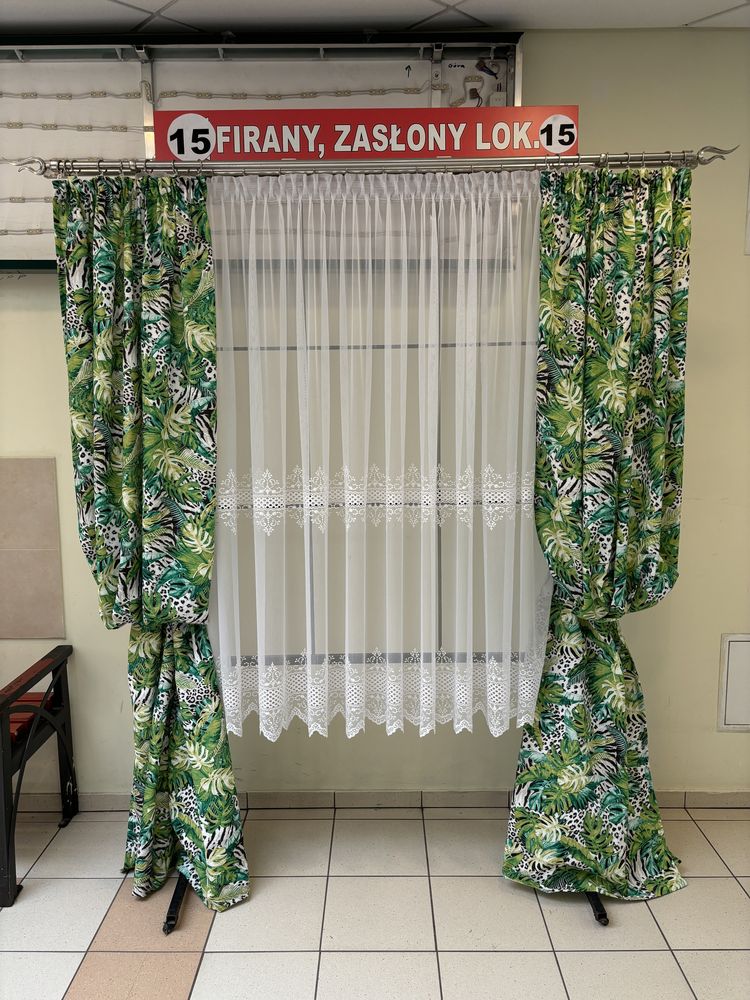 Zasłony 140x250cm 2szt zielone dżungla monstera liście cętki