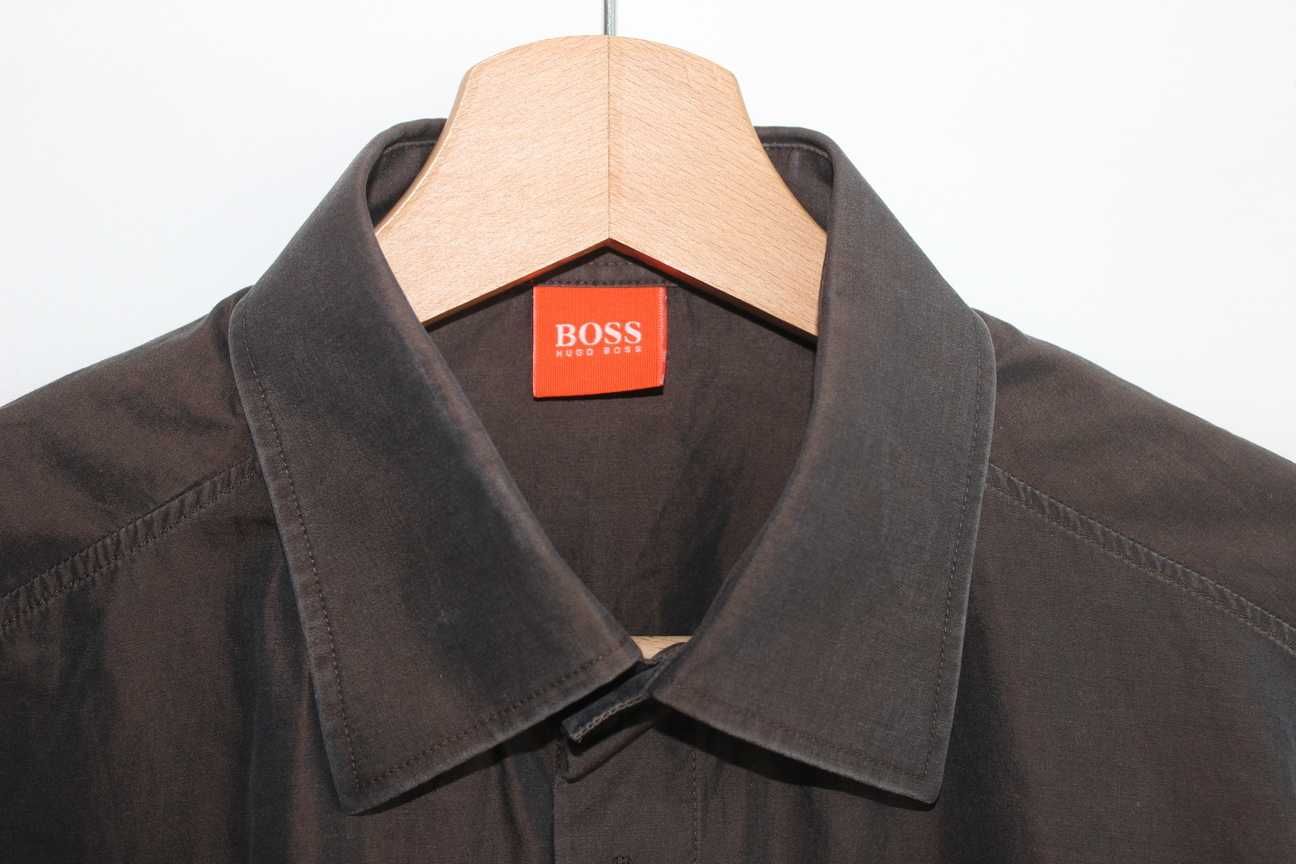 Hugo Boss koszula męska elegancka wizytowa brązowa połyskująca -  L
