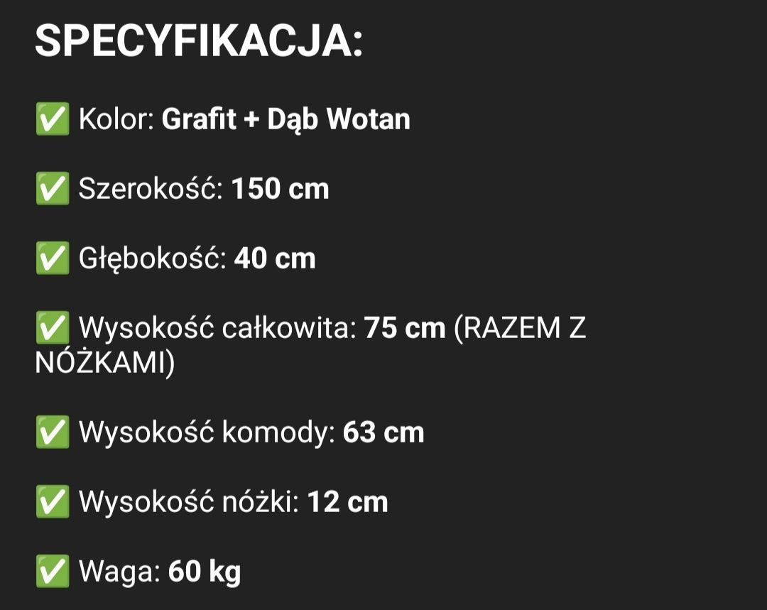 Komoda, szafka RTV grafitowa 150cm