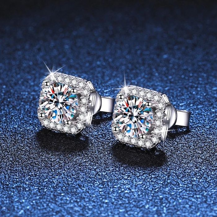 Eleganskie srebne kolczyki z kamieniami diamentami moissanite