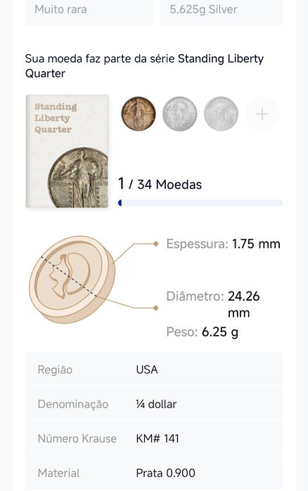 Moeda em Prata 0,900 U.S.A