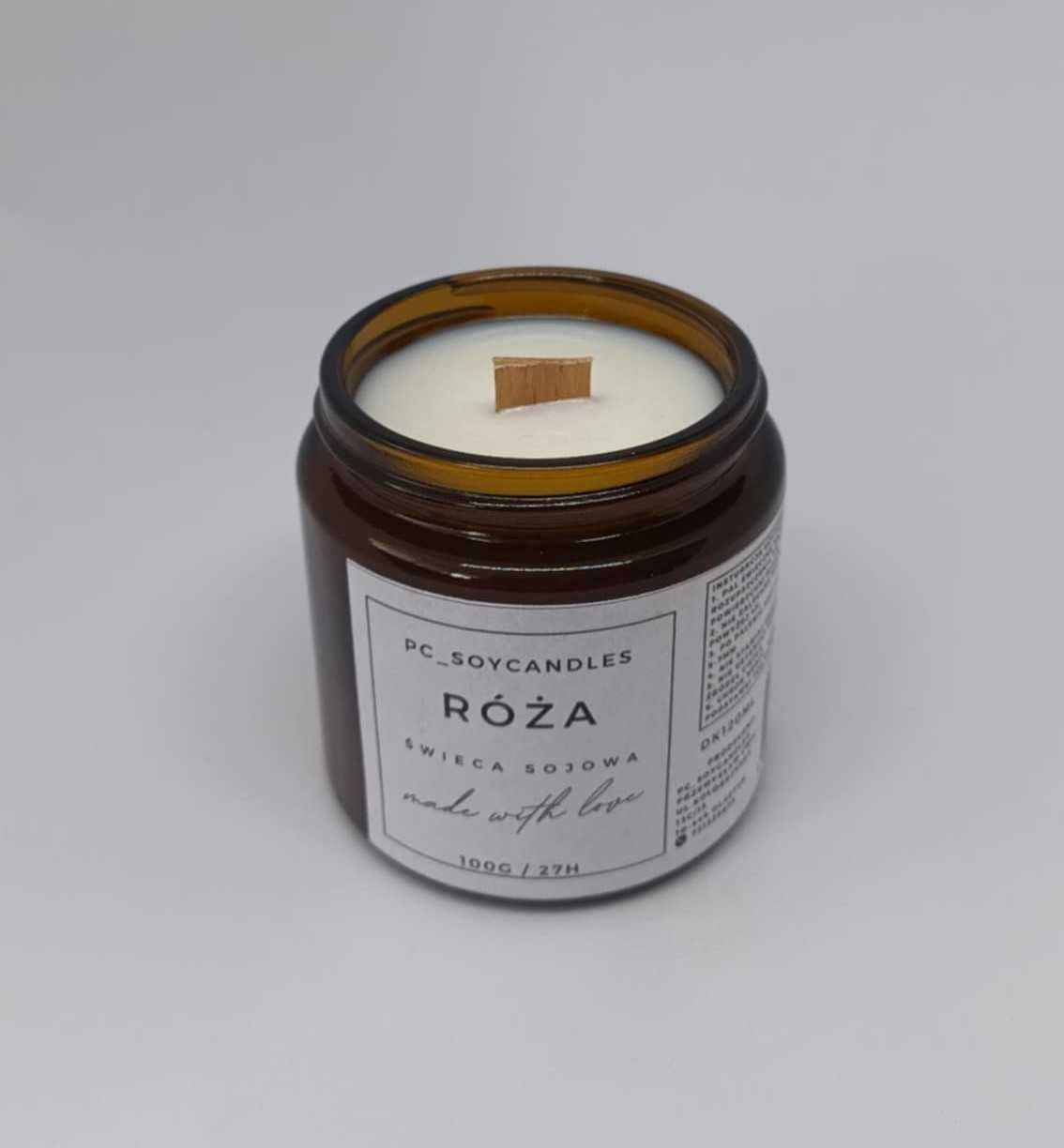 Świeca Sojowa Zapachowa Róża 120ml 27h Drewniany Knot