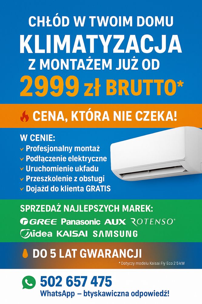 Klimatyzacja już od 2999 zlotych z montażem
