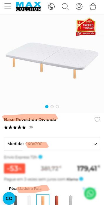 Colchão de casal 140x200 Sleep8 Astória2 - Com ou sem base +pillow top
