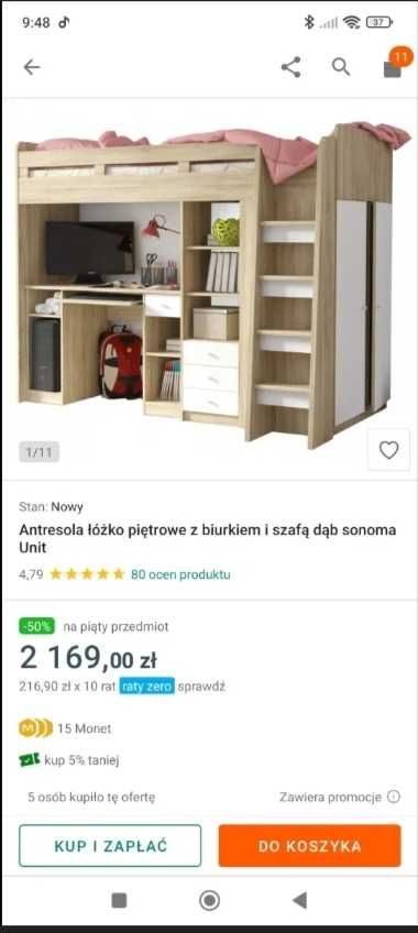 Łóżko na antresoli
