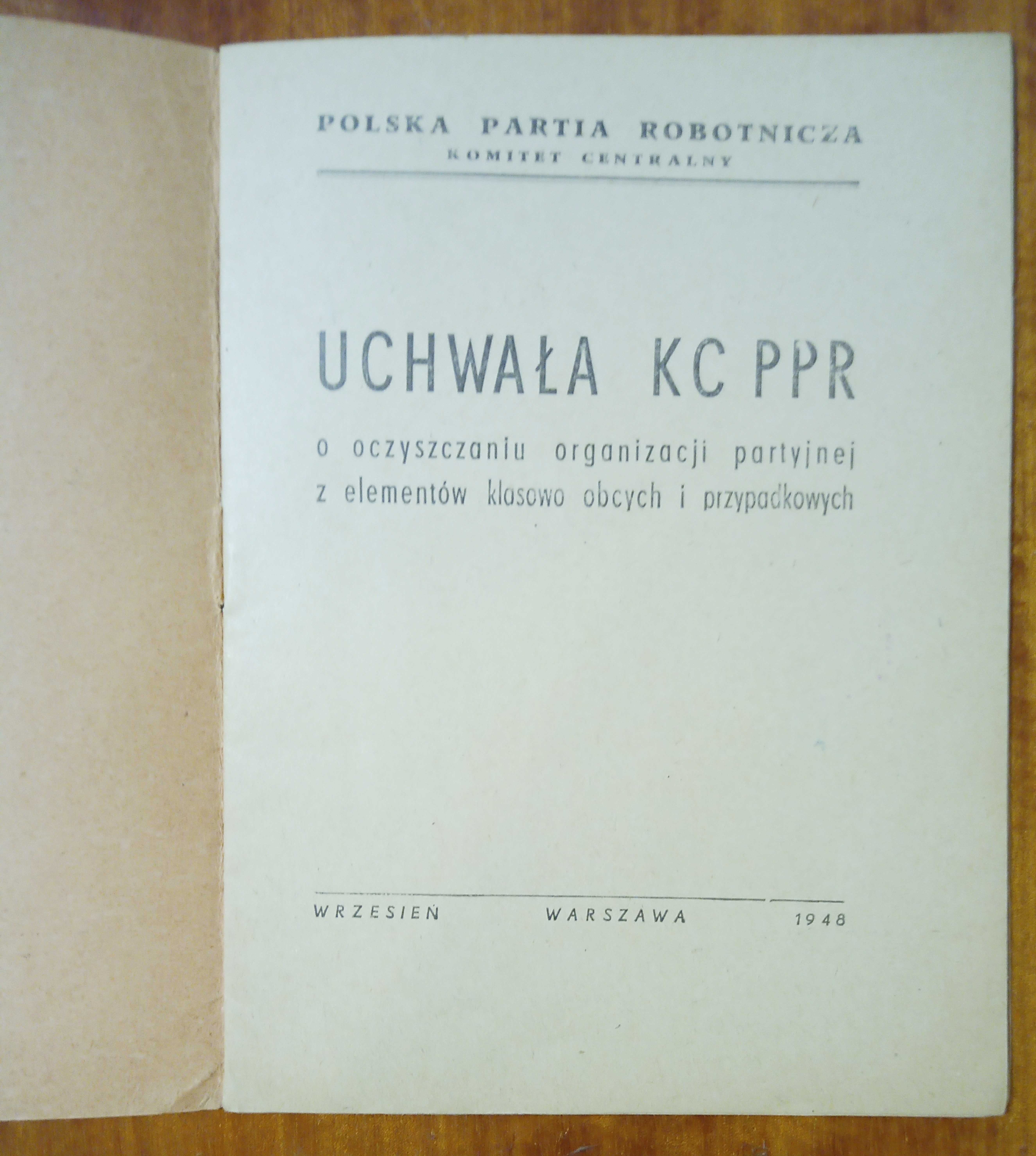 UCHWAŁA KC PPR - dokument partyjny PRL - POUFNE, Warszawa 1948, komuna