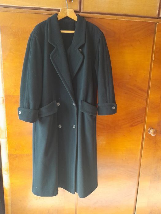 Пальто женское, р. 52, чёрное, кашемир и шерсть, длинное, в хорошем со