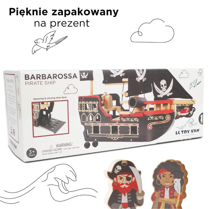 Drewniany statek piracki Barbarossa, zabawa lalkami Le Toy Van TV246c