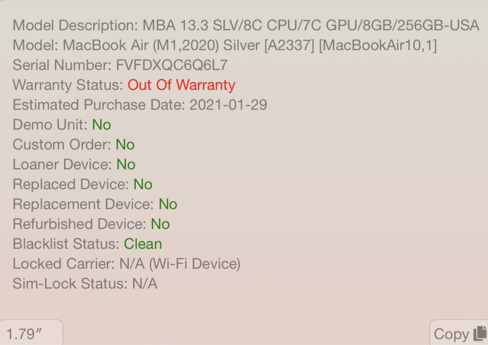 MacBook Air 2020 M1 8gb 256ssd під ремонт або запчастини iCloud off