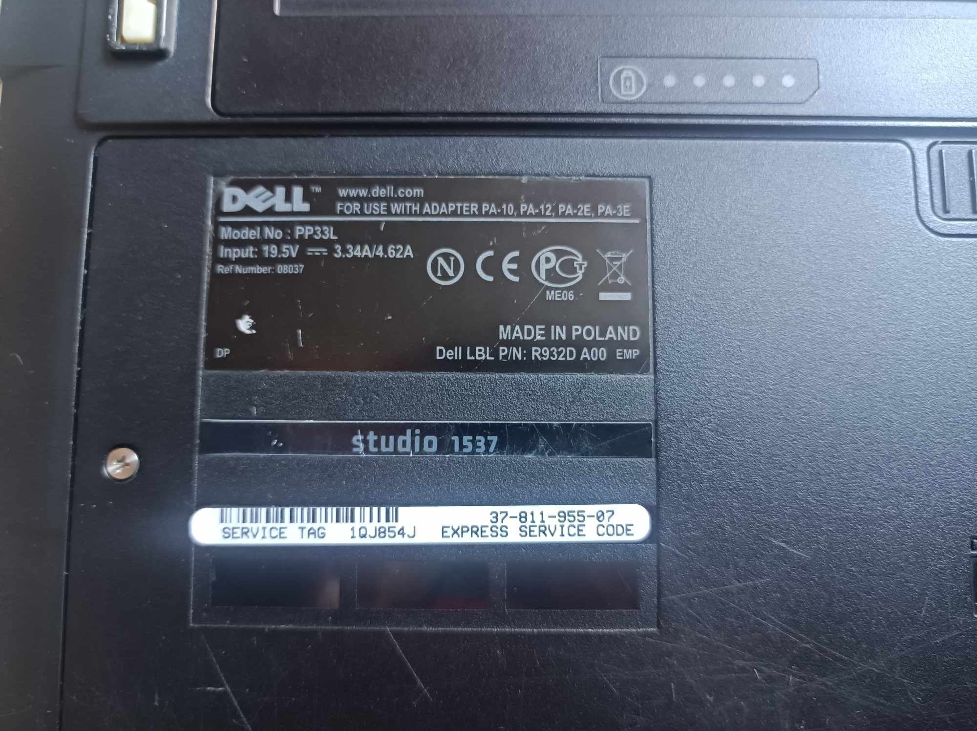 Laptop firmy Dell uszkodzony nie działający  na części