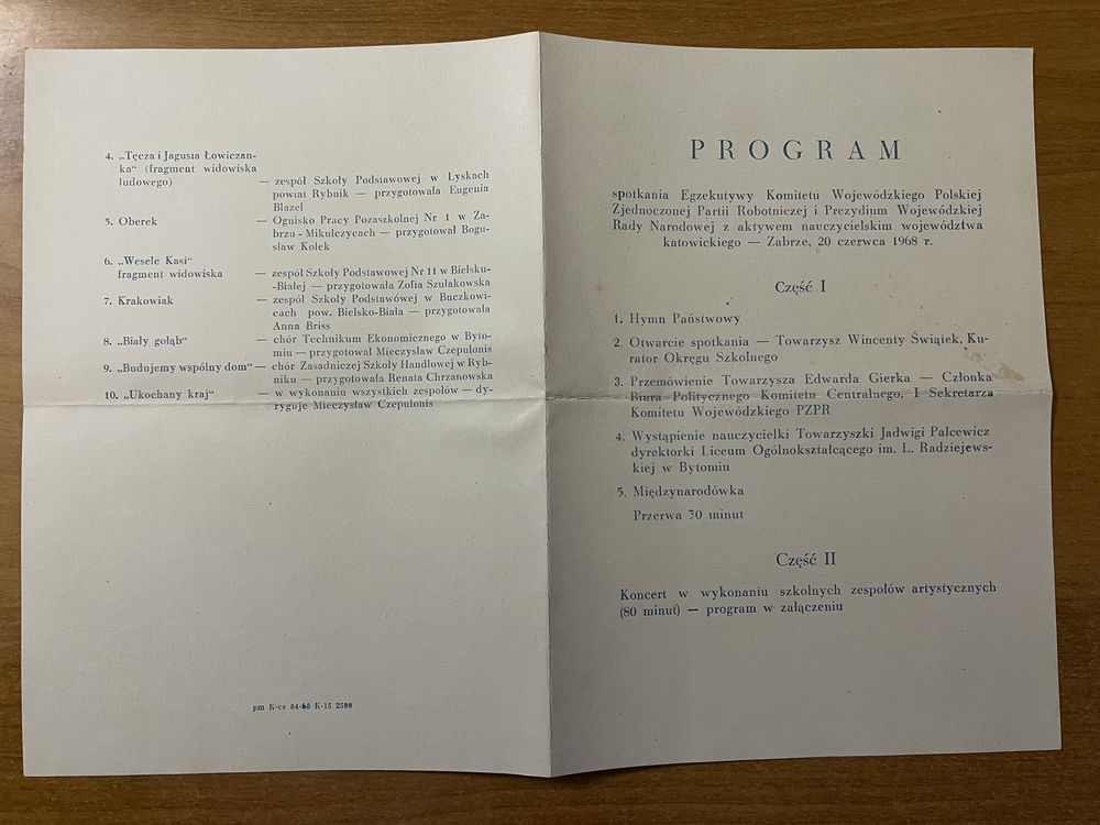 Gierek PWRN PRL program spotkania 1968