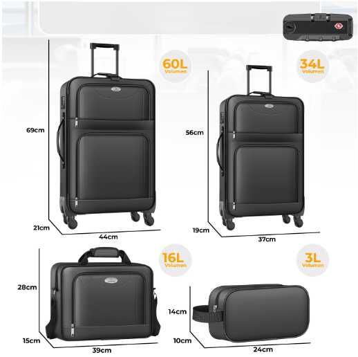 KESSER® Zestaw walizek podróżnych 4w1 TSA, 360°, antracyt, komplet