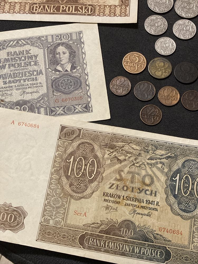 Monety 2 RP 1923 - 1939 i banknoty