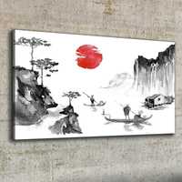 Arte do japão de Tinta Japonesa -100x50- Arte para Parede com Moldura
