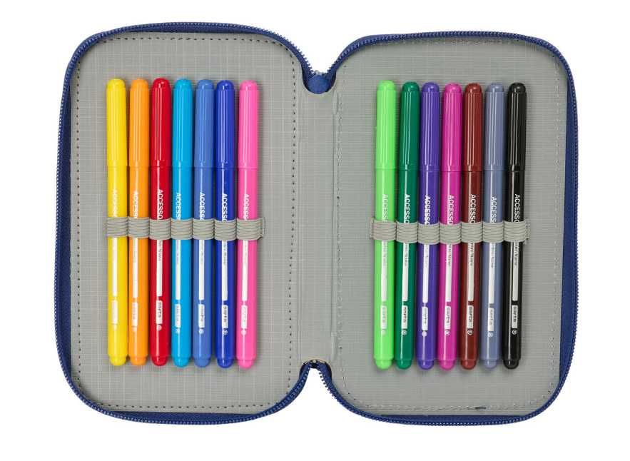 FC Barcelona Piórnik Szkolny 3-rzędowy Z Wyposażeniem 37 Elementów