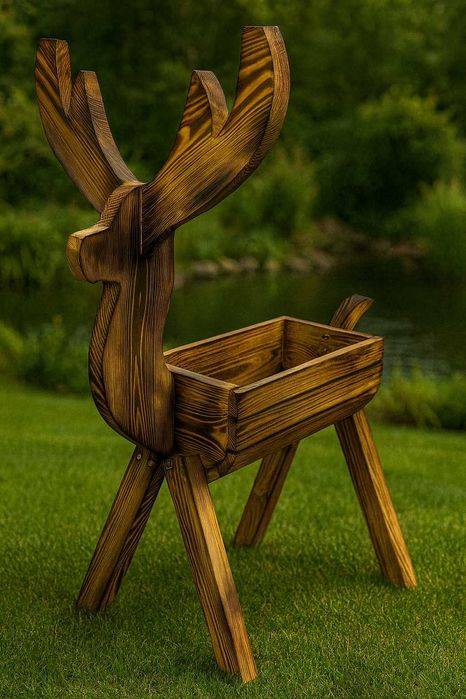 Donica kwietnik JELONEK, JELEŃ ozdoba z DREWNA na prezent ogród dom